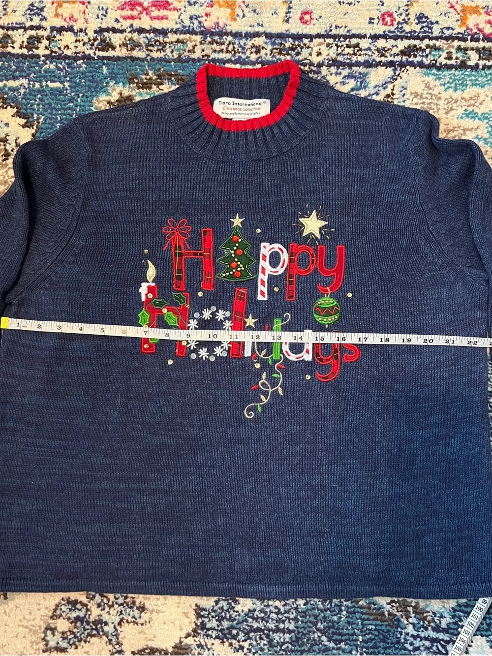 Happy Holidays Navy Knit Sweater Size XL